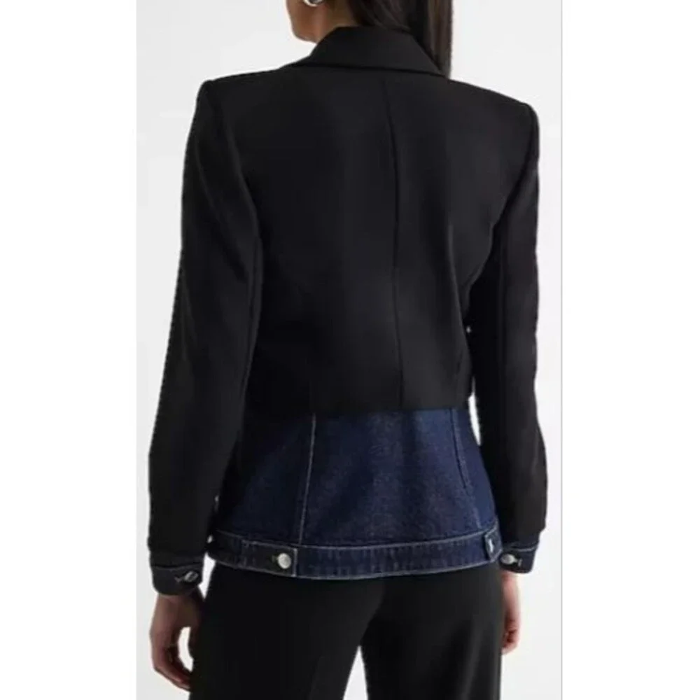 Express Women's Denim Pieced Cropped Blazer Size L, Black NWT - Picture 4 of 7